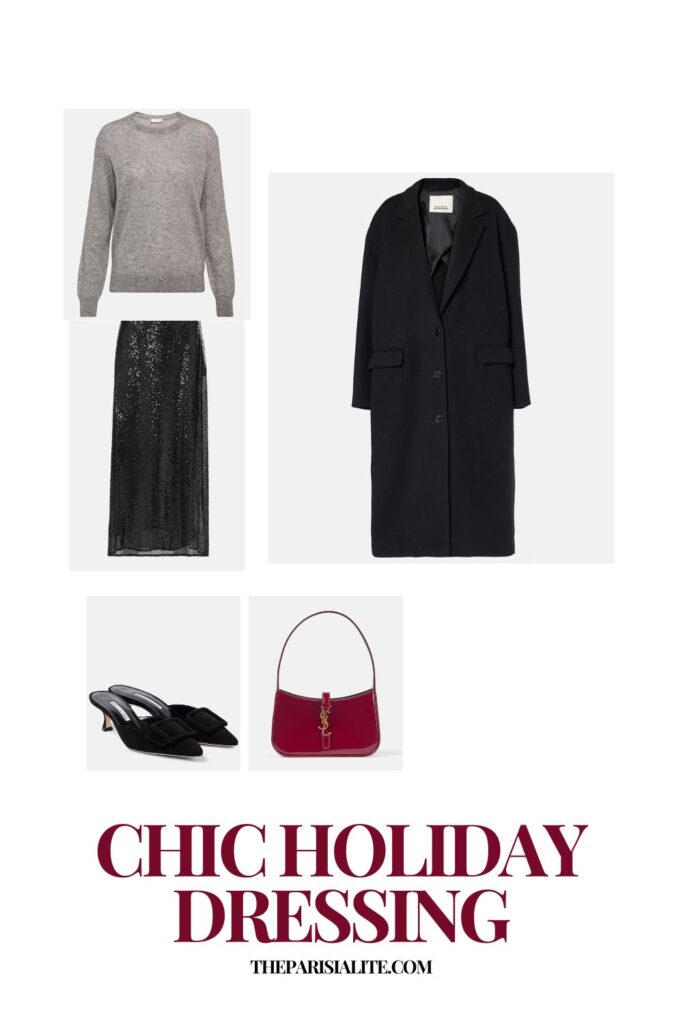 Chic Holiday Dressing Parisian style - Saint Laurent Bag, Isabel Marant Coat, Manolo shoes