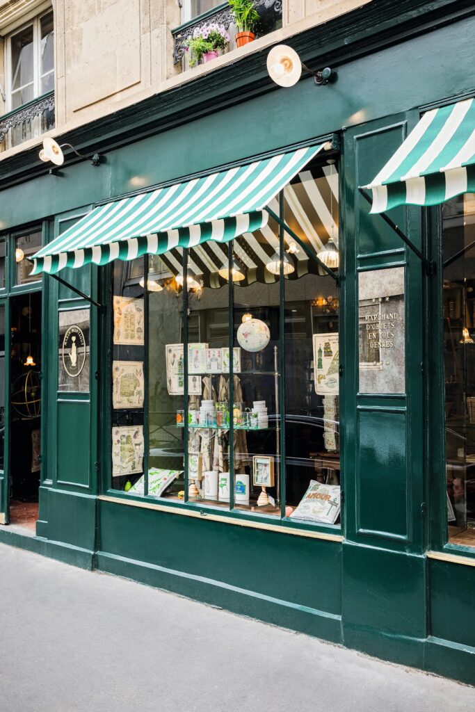 Exterior of Marin Montagut boutique in Paris, a must-visit store for vintage-inspired Parisian home decor and unique souvenirs essential to what to buy in Paris.