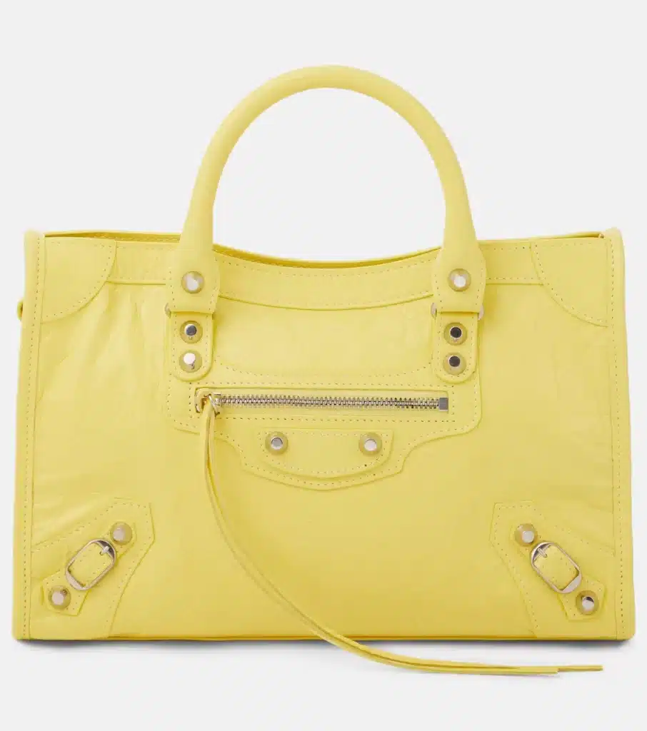 Butter yellow Balenciaga Le City small leather shoulder bag, part of spring 2025 bag trends