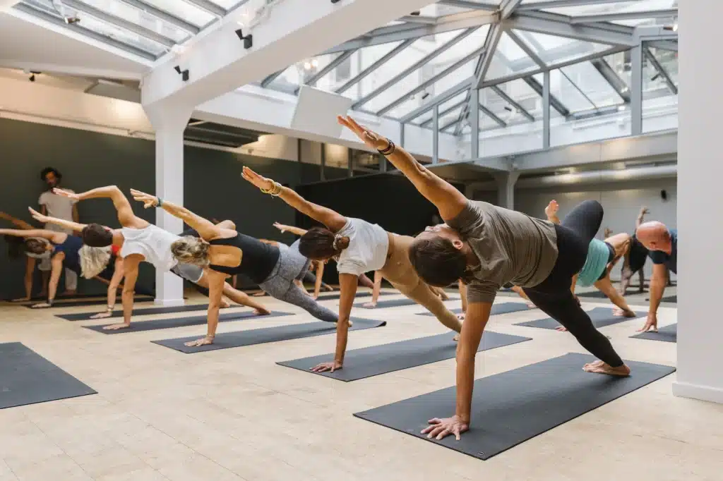 Group yoga class at Bandha Yoga studio in Paris, one of the best workout classes in Paris.