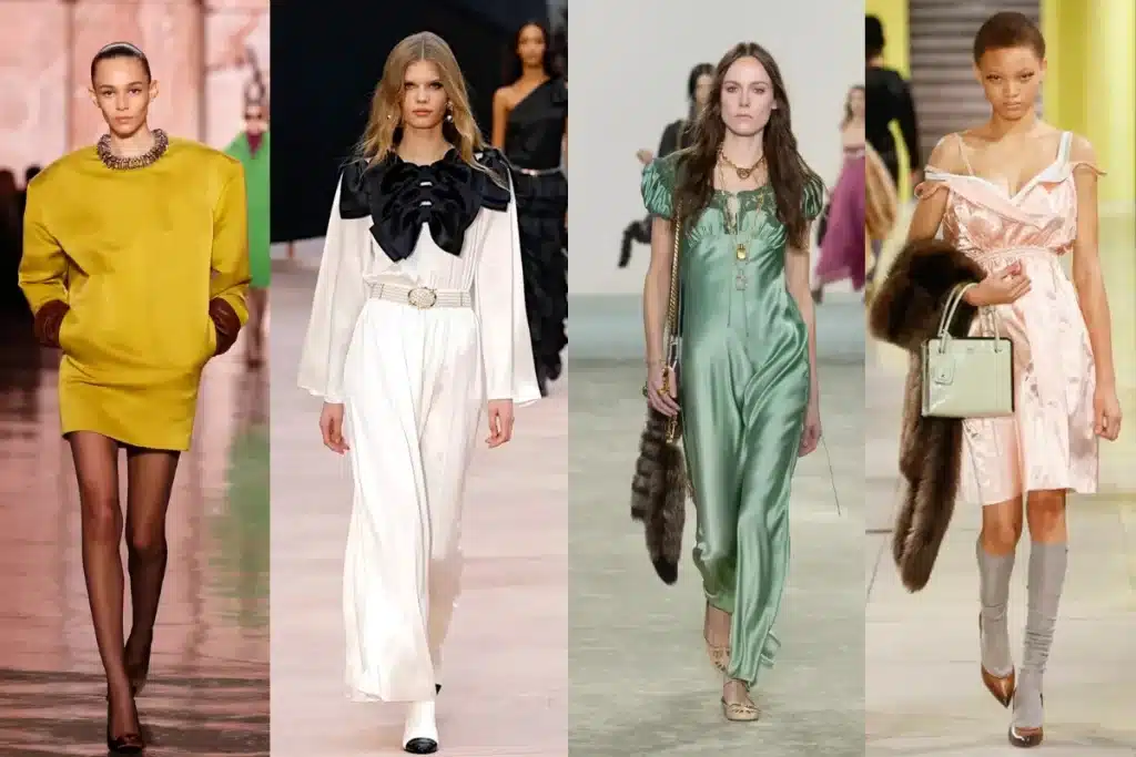 Satin slip dresses, flowing skirts, and tailored ensembles from Fall/Winter 2025 Paris Fashion Week.