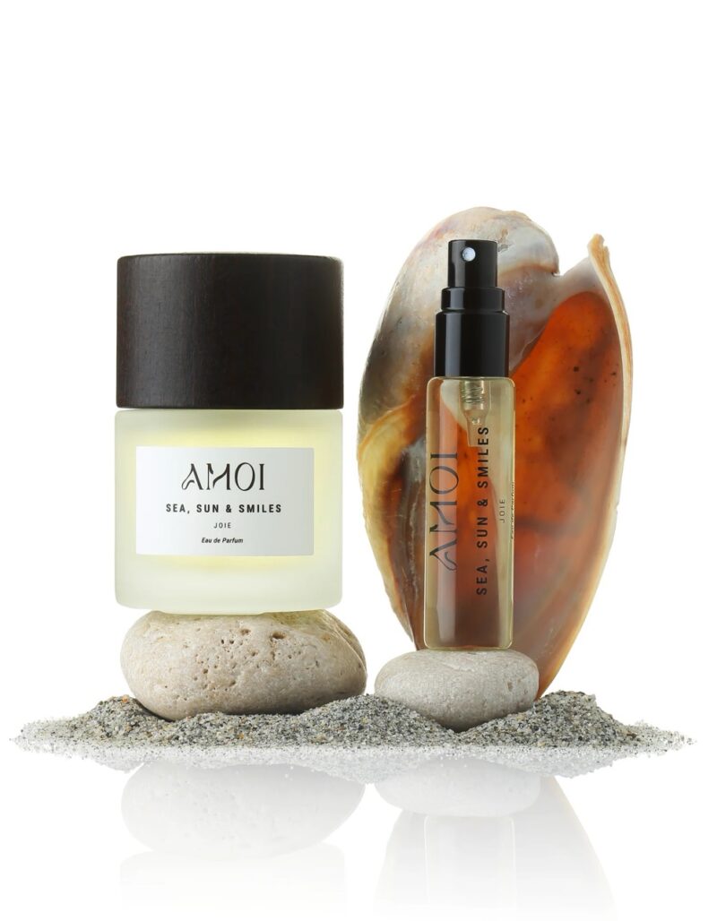 Bottle of Amoi Sea, Sun & Smiles clean French perfume