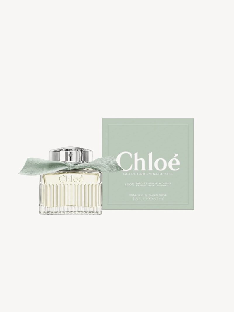Chloé Eau de Parfum Naturelle bottle and box with green ribbon and mint-colored packaging
