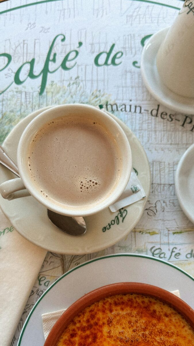 Coffee and crème brûlée served at Café de Flore, one of the most famous cafés in Paris