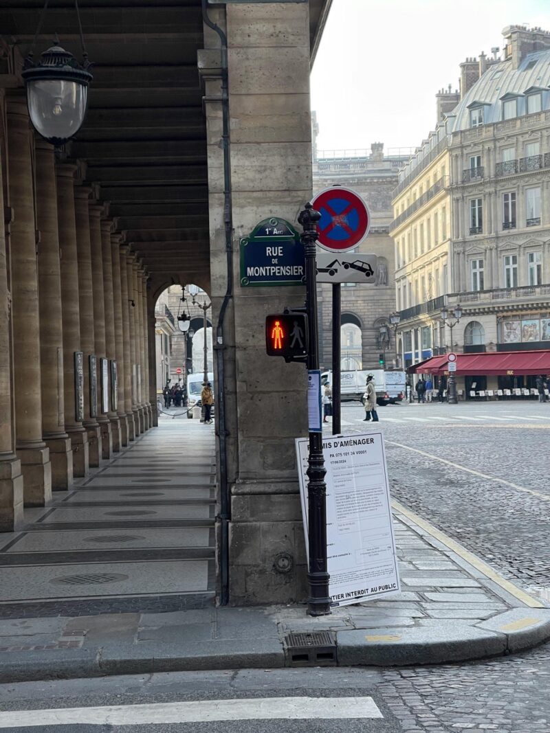 Covered arcades along Rue de Montpensier in Paris’s 1st arrondissement, near Palais Royal.