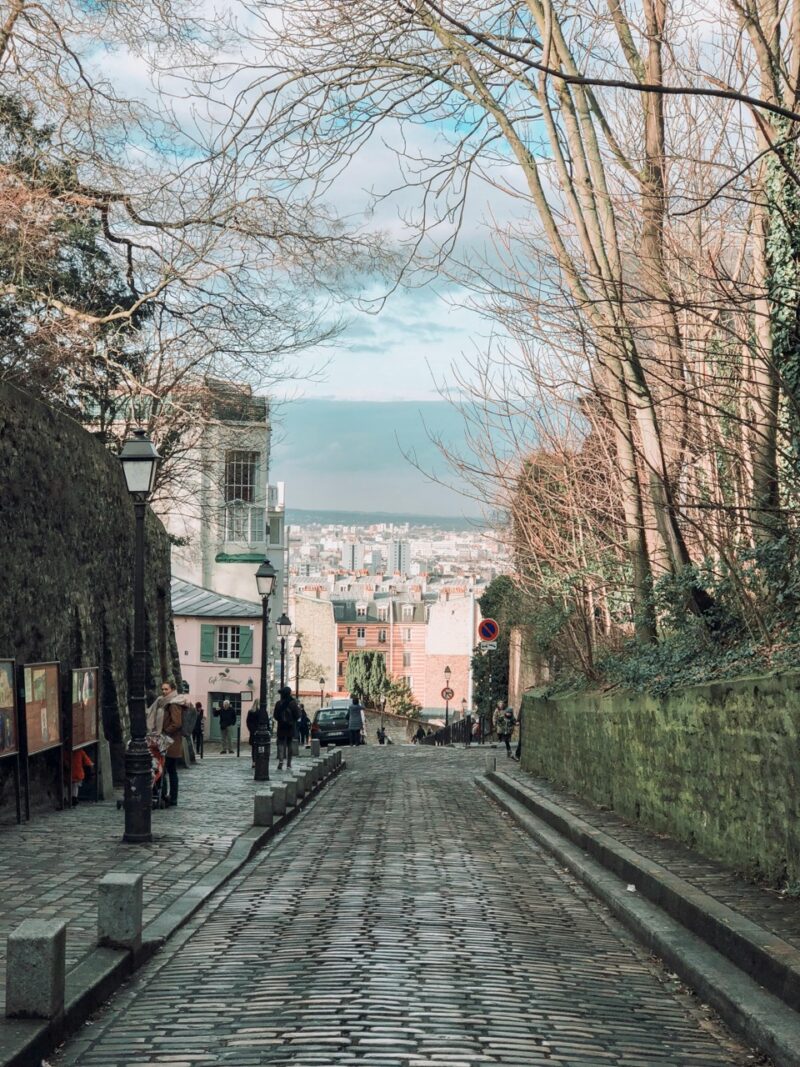 A cobbled street in the Montmartre neighborhood of Paris