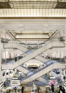 Escalators inside Le Bon Marché department store in Paris