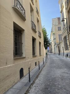 Narrow cobblestone street of Rue Férou in Saint-Germain-des-Prés, Paris