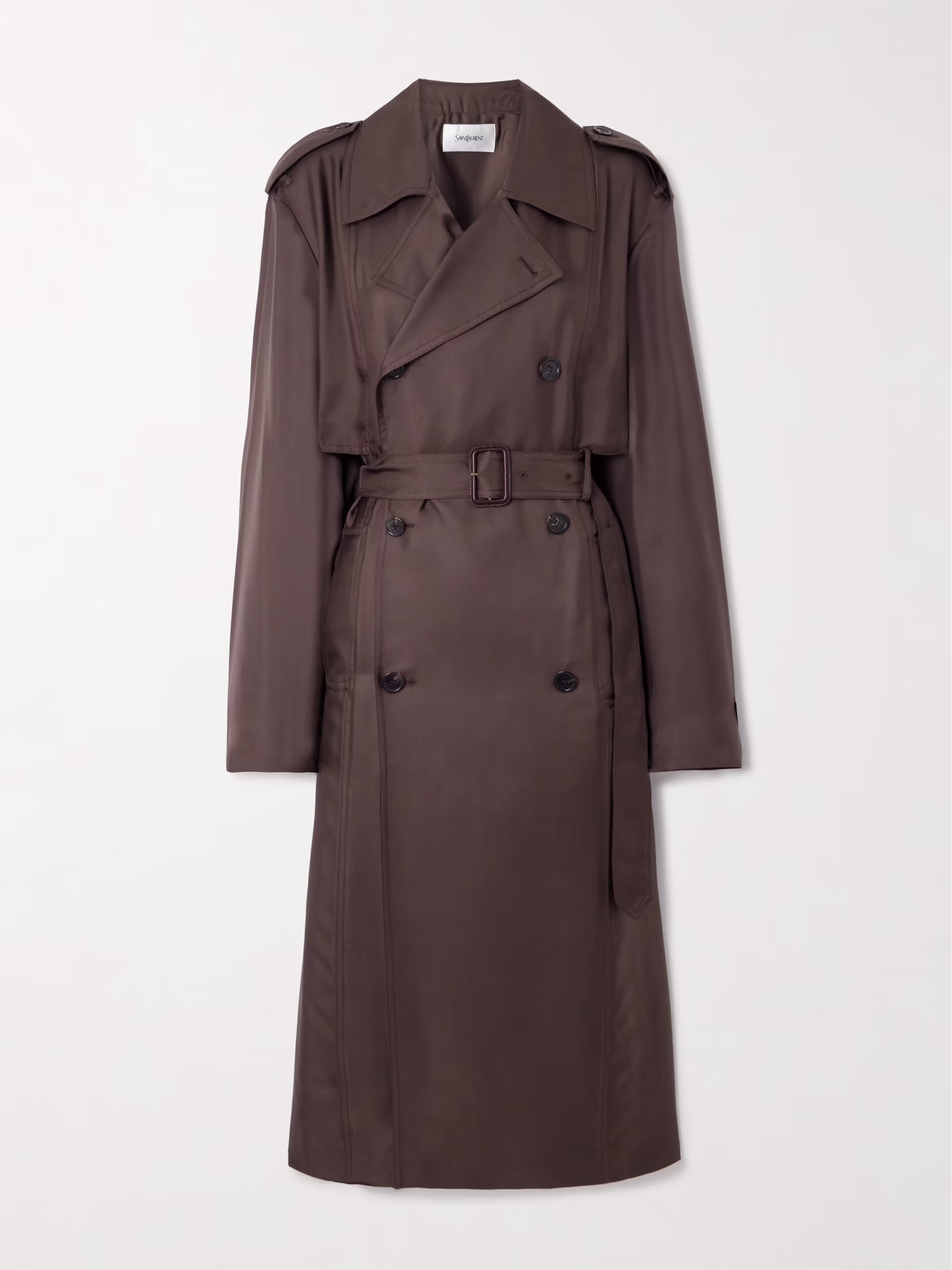parisian style classic trench coat by the brand Saint Laurent of 10 Parisian Style Staples You Can Add to Your Closet Right Now