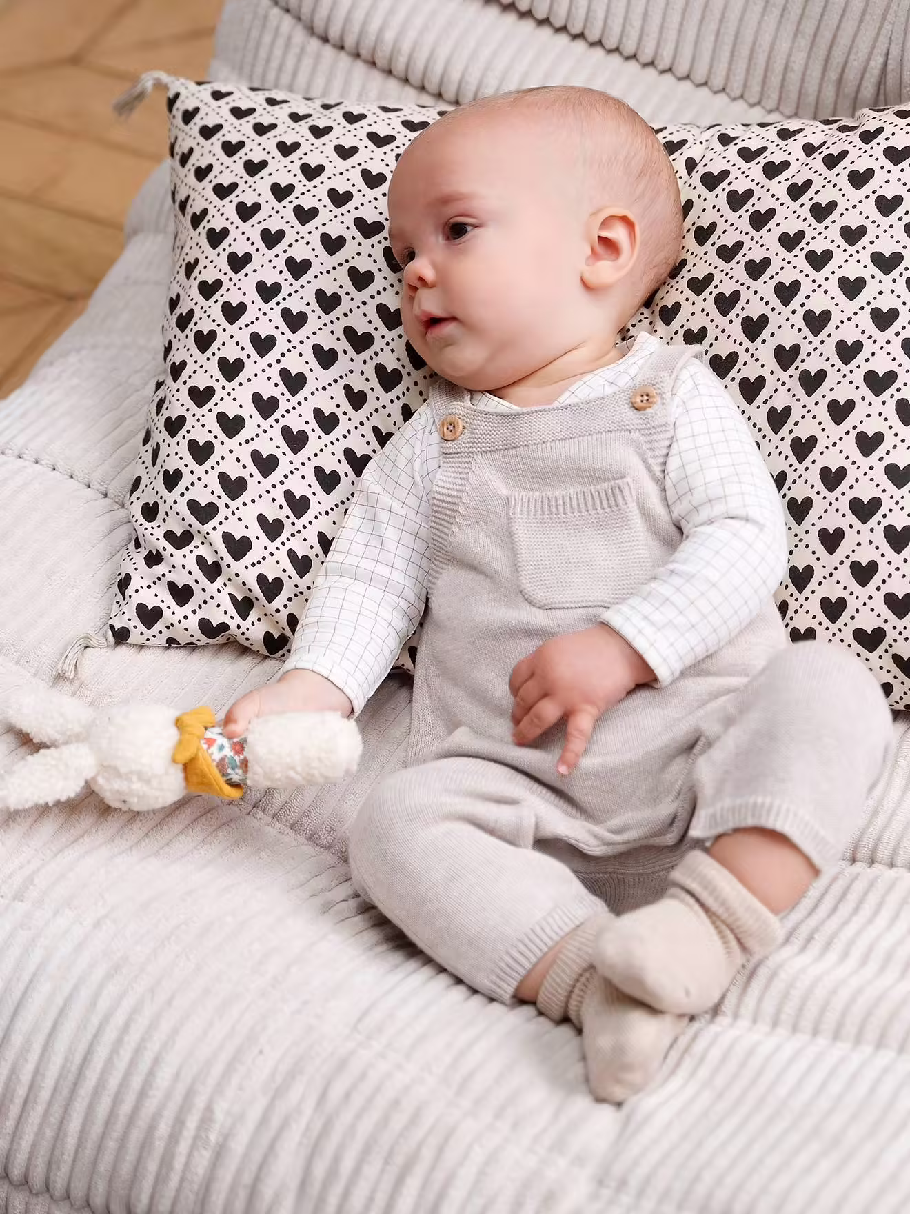 Beige knitted baby overall from Vertbaudet