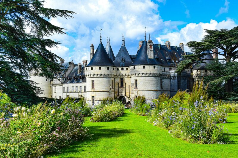 Domaine de Chaumont-sur-Loire, a Loire Valley castle surrounded by flower gardens.
