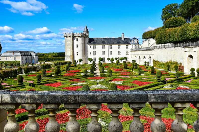Château de Villandry in the Loire Valley France, with colorful Renaissance gardens.