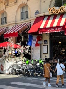 Colorful Paris street with local shops
