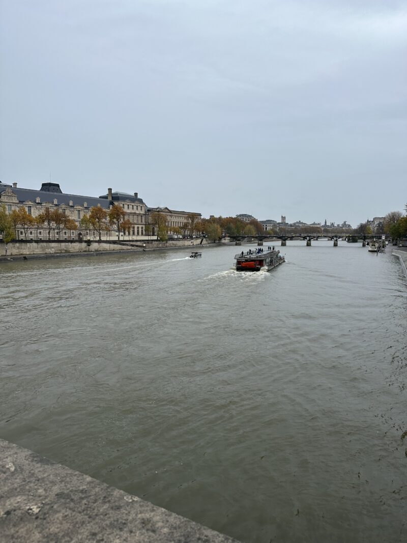 Gray November sky reflected over the Seine River in Paris