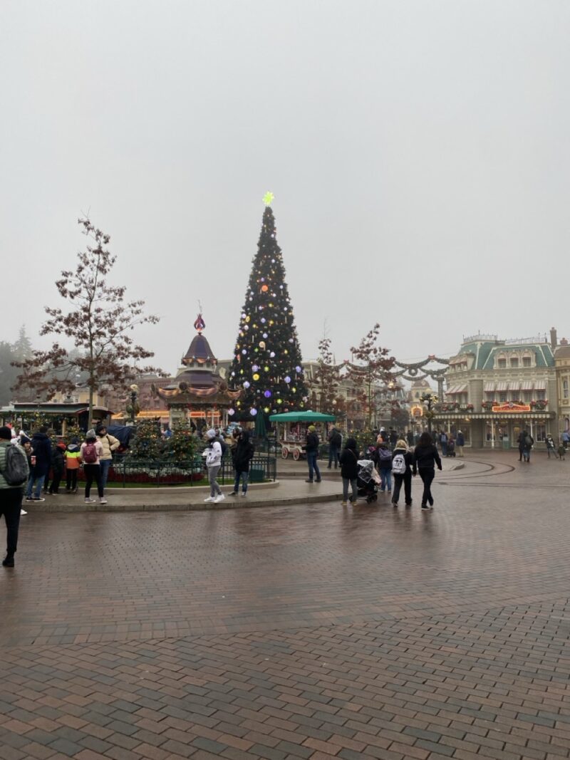 Christmas tree at Disneyland Paris during winter