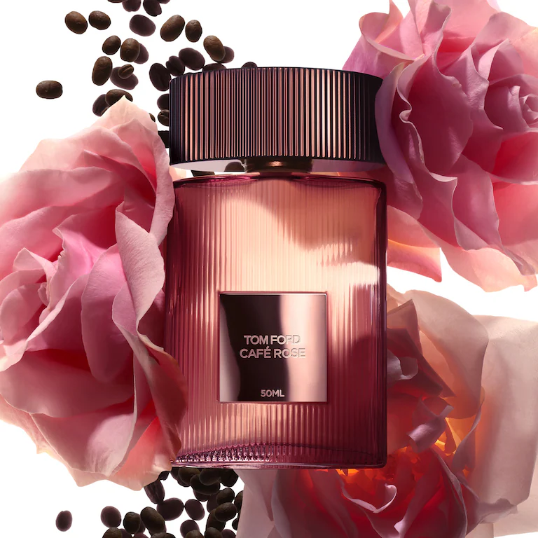 Tom Ford Private Blend perfume bottles surrounded by floral and dark notes