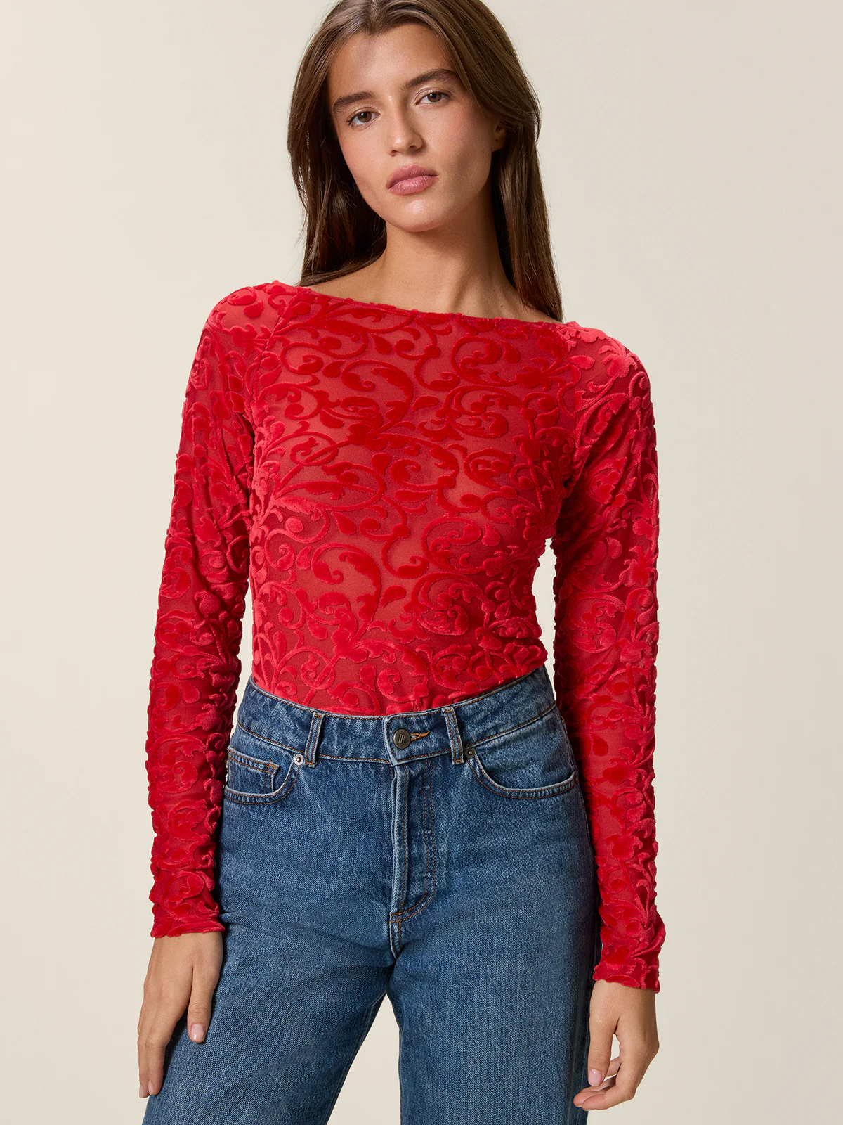 Rouje Body TREVOR Body seconde peau en velours rouge