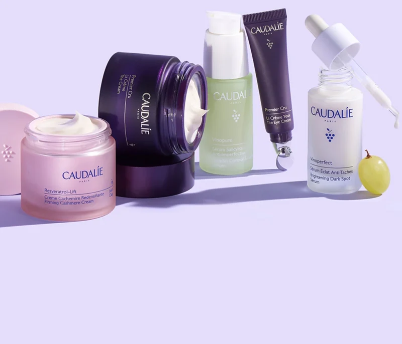 French pharmacy skincare for winter including Caudalie creams and serums