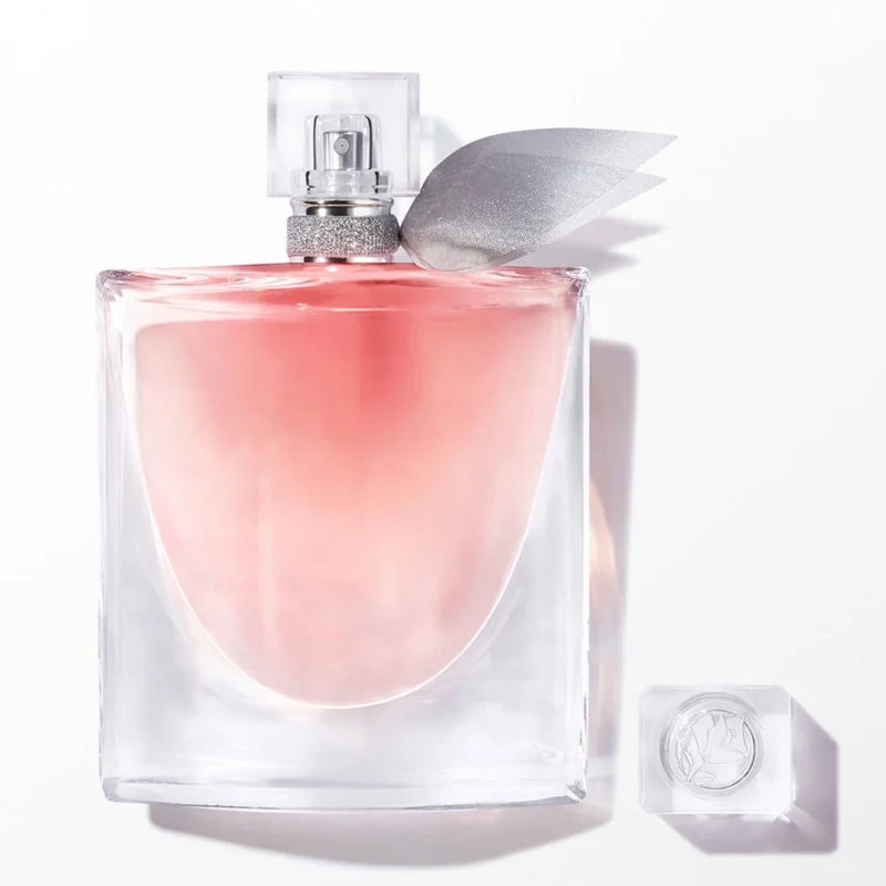 Lancôme La Vie Est Belle bottle showcasing its soft pink floral scent, a bestseller among French perfume brands.