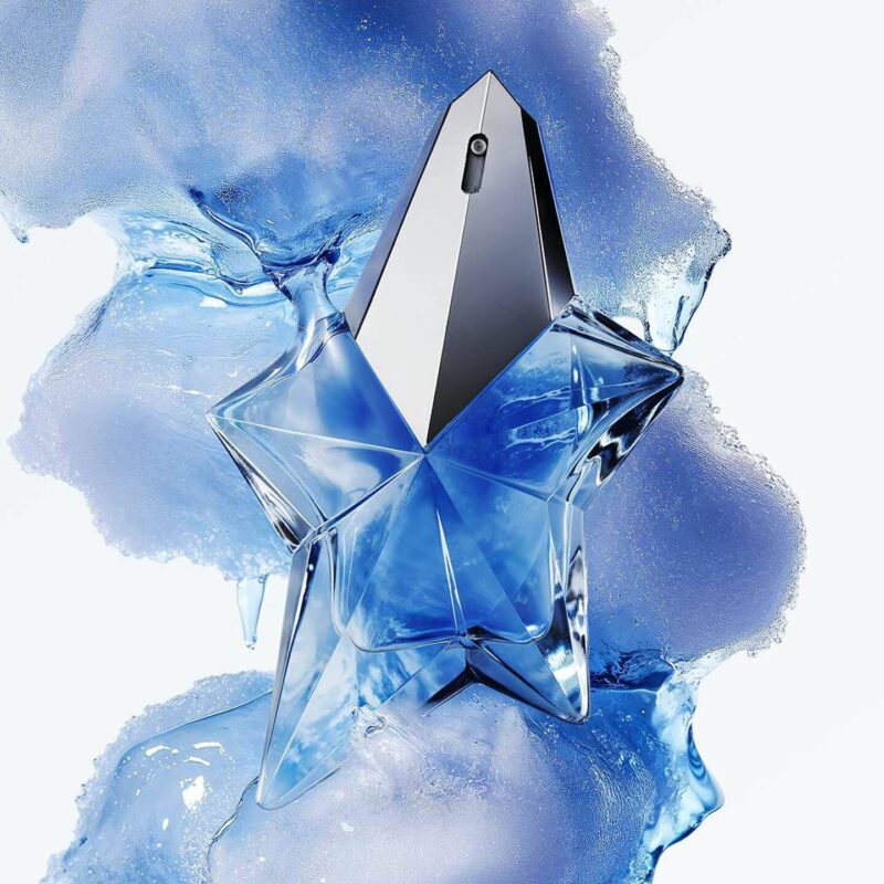 Mugler Angel blue star bottle, one of the most iconic fragrances from French perfume brands.