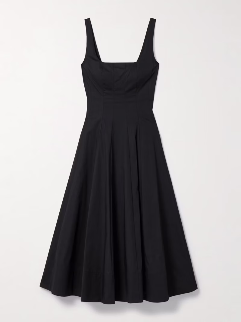 STAUD Wells pleated cotton-blend poplin midi dress