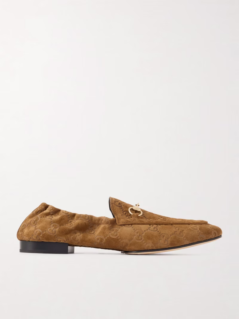 GUCCI Horsebit-embellished logo-debossed suede loafers