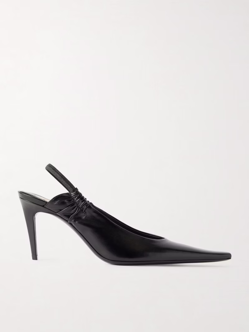 SAINT LAURENT Anne Marie gathered glossed-leather slingback pumps