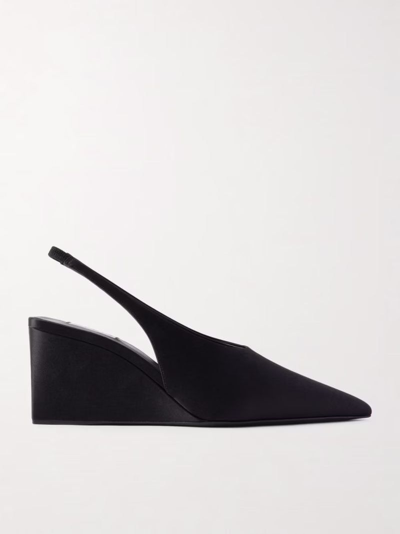 ALAÏA Cube 75 satin slingback wedge pumps