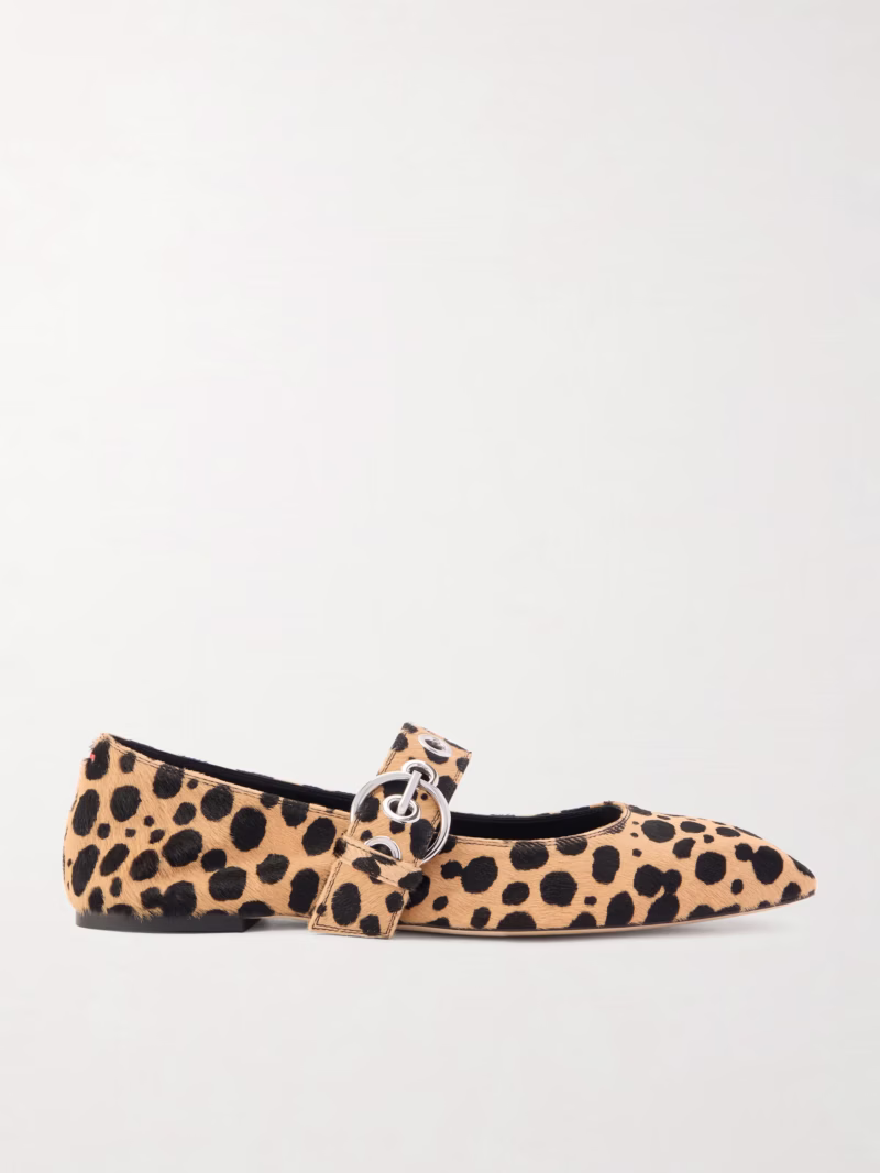 AEYDE Uma eyelet-embellished leopard-print pony hair Mary Jane ballet flats