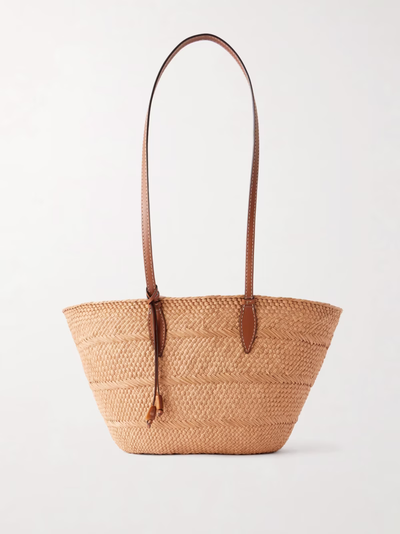 HUNTING SEASON Trapeze Basket leather-trimmed raffia tote